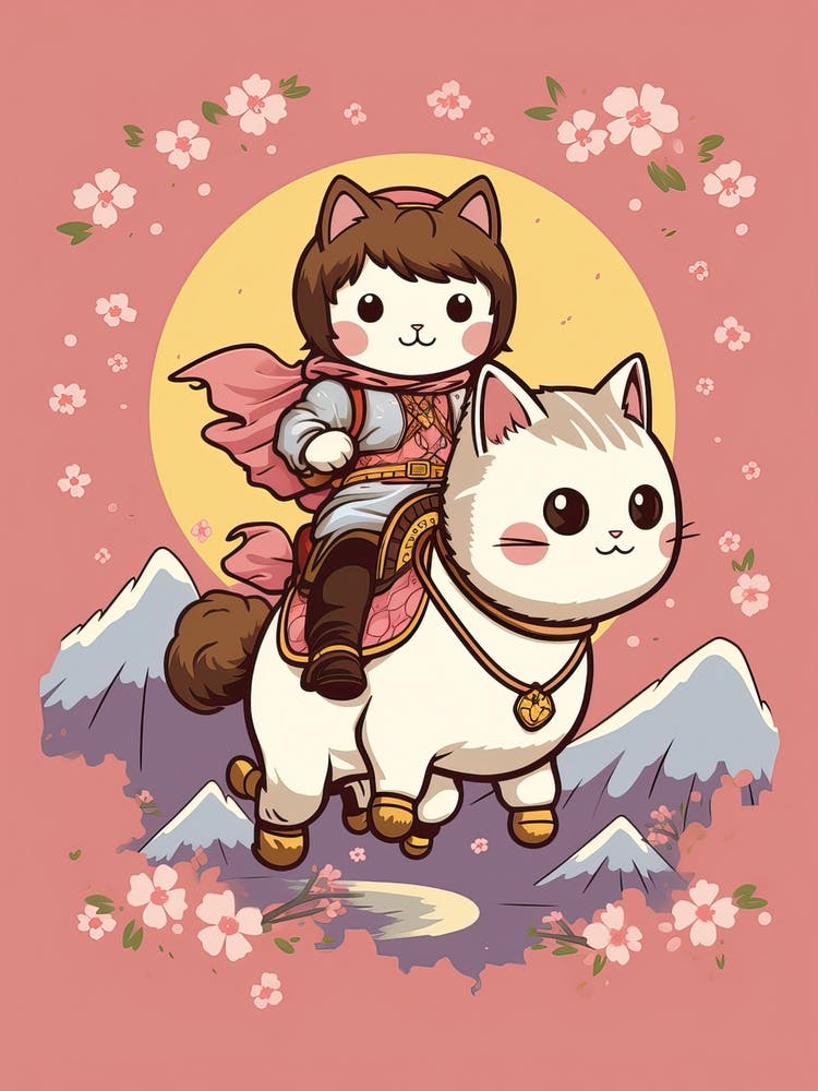 Dessins de Chats Kawaii Équitation