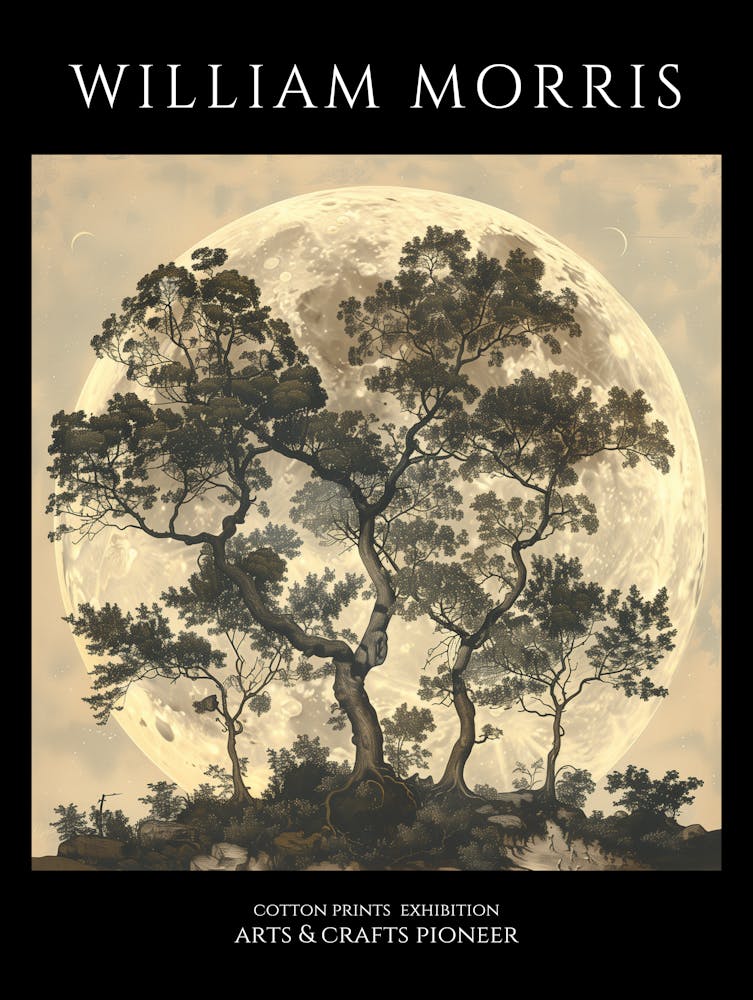 William Morris Inspired Vintage Moonlit Trees