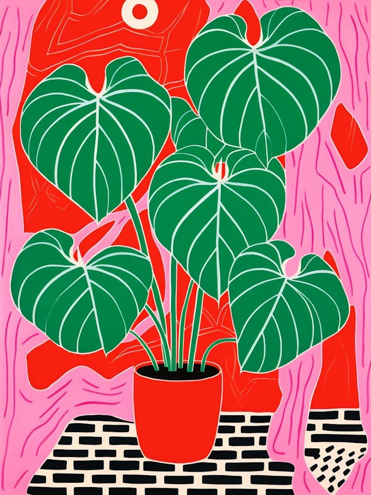 Pink And Red Plant Illustration Swiss Cheese Plant 4