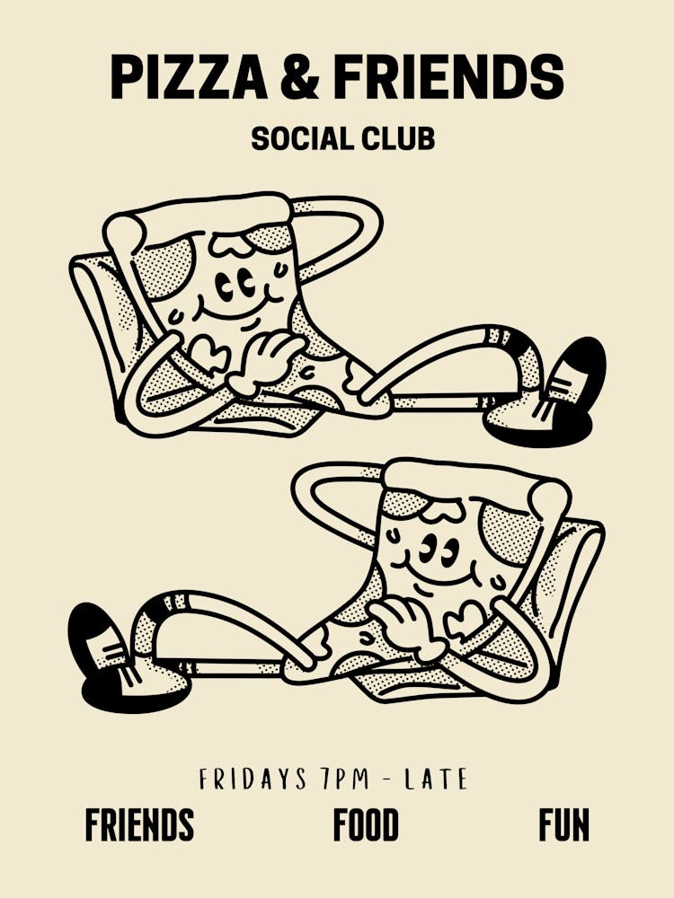 Pizza And Friends Social Club Retro Food Kitchen