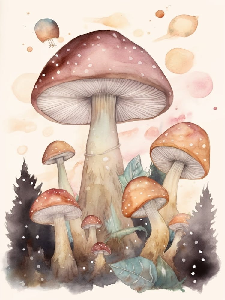 Magic Spring Mushrooms Illustration