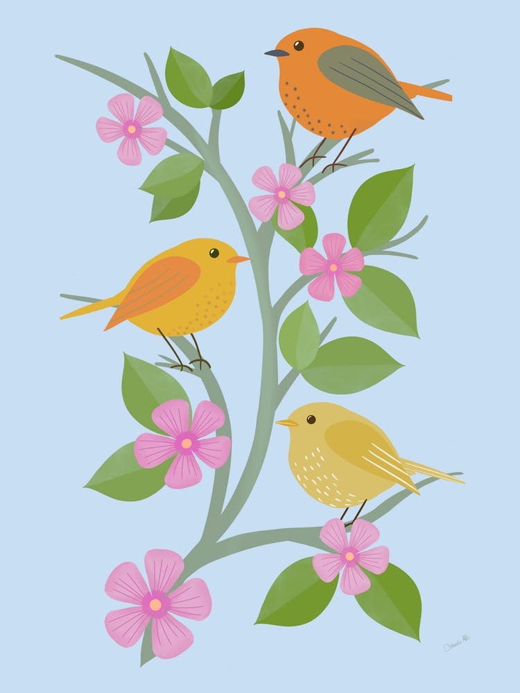 Cute Folky Birds In A Tree