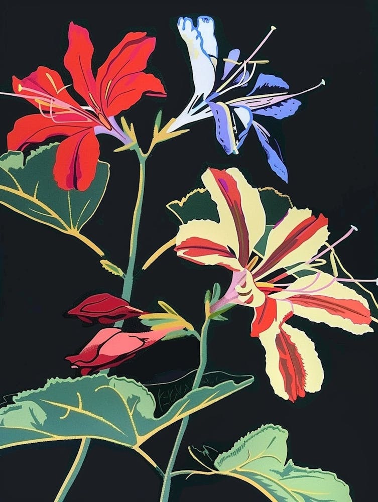 Neon Flowers On Black Geranium 3