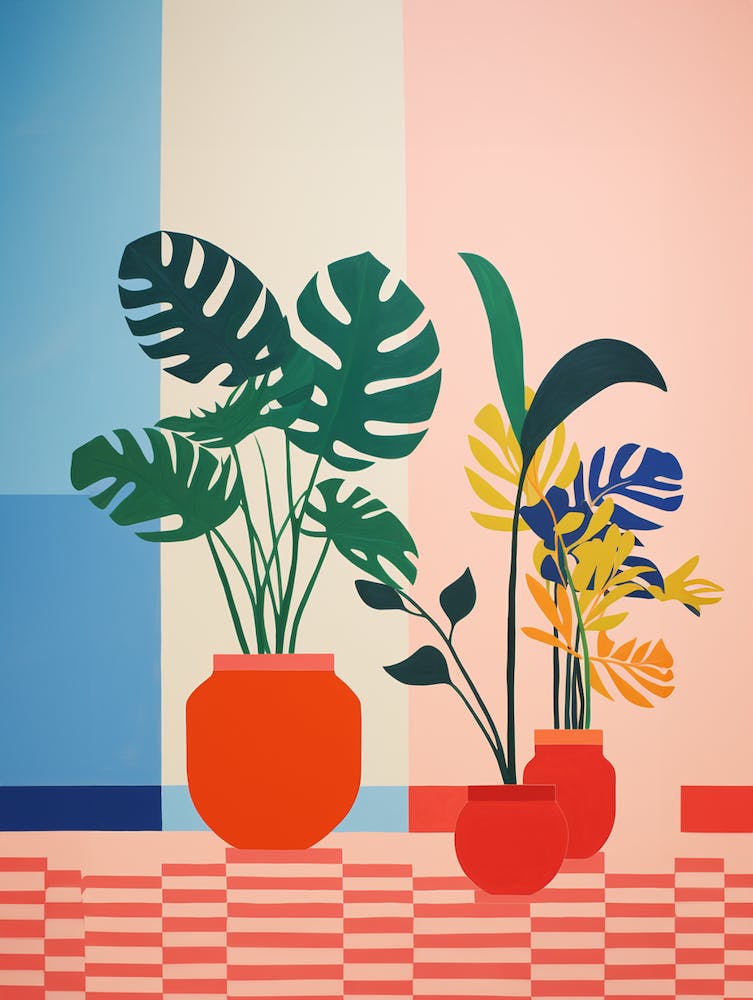 Matisse Inspired Colorful Abstract Plants Bathroom Poster