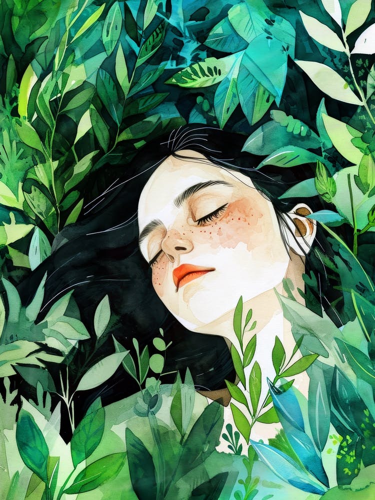 Dreaming Girl In The Forest