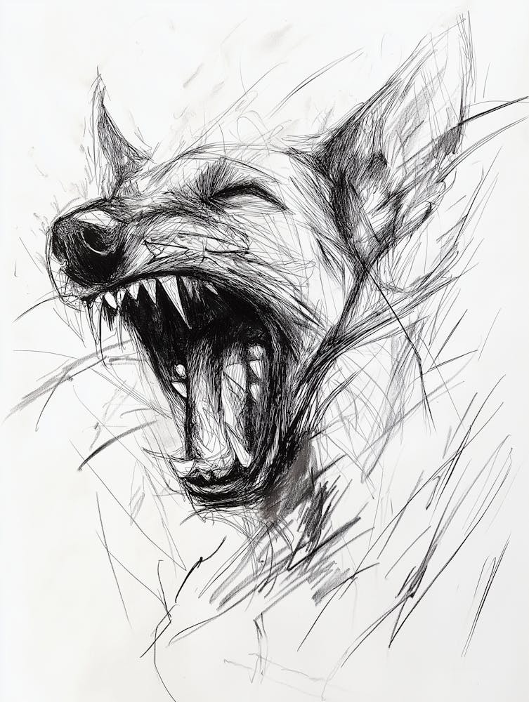 Loose And Gestural Sketch Of An Aggressive Dog