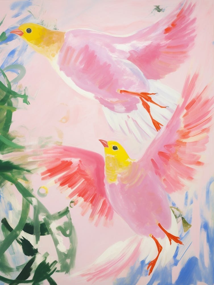 Pink Ethereal Bird Painting Finch 8
