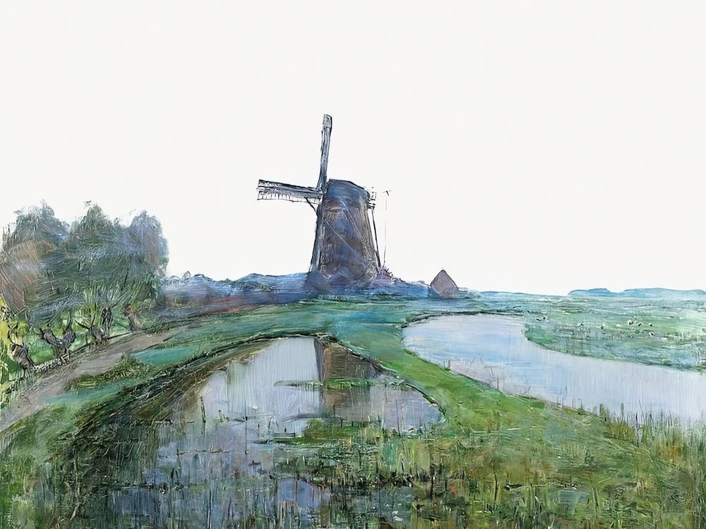 River Gein By Moonlight Background, Oil Painting, Piet Mondrian