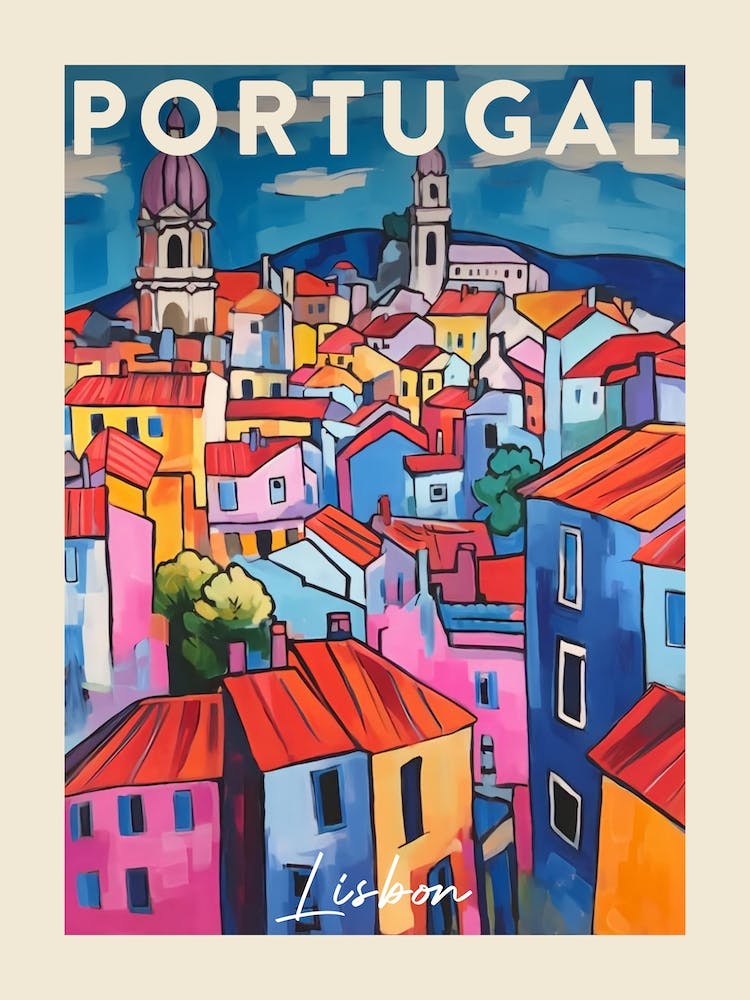 Lisbon Portugal 6 Fauvist Painting  Travel Poster