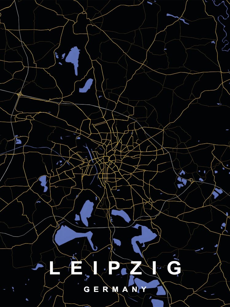 Leipzig Deutschland Stadtplan Schwarz und Gold