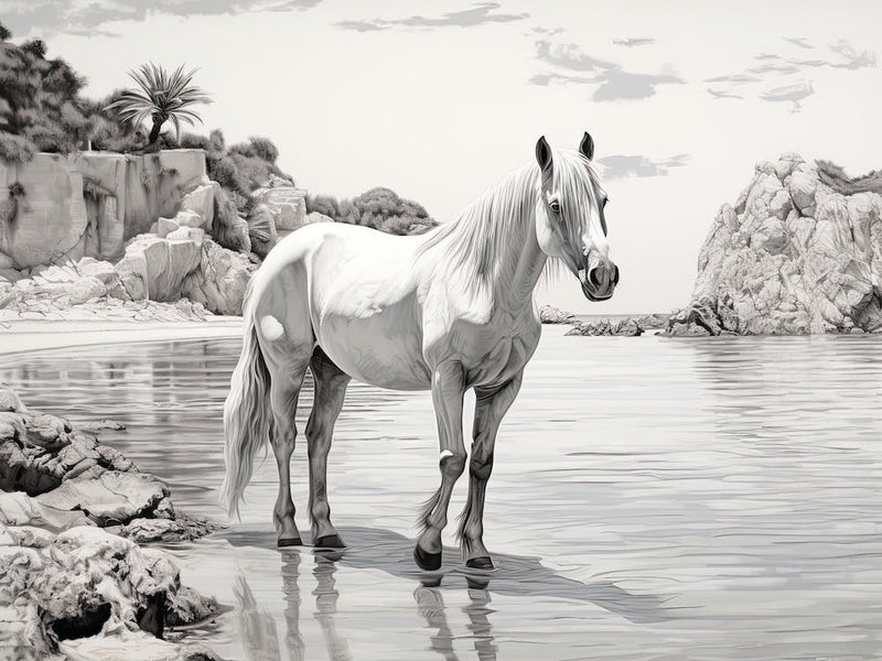 A Horse Oil Painting In Cala Macarella, Spain, Landscape 3