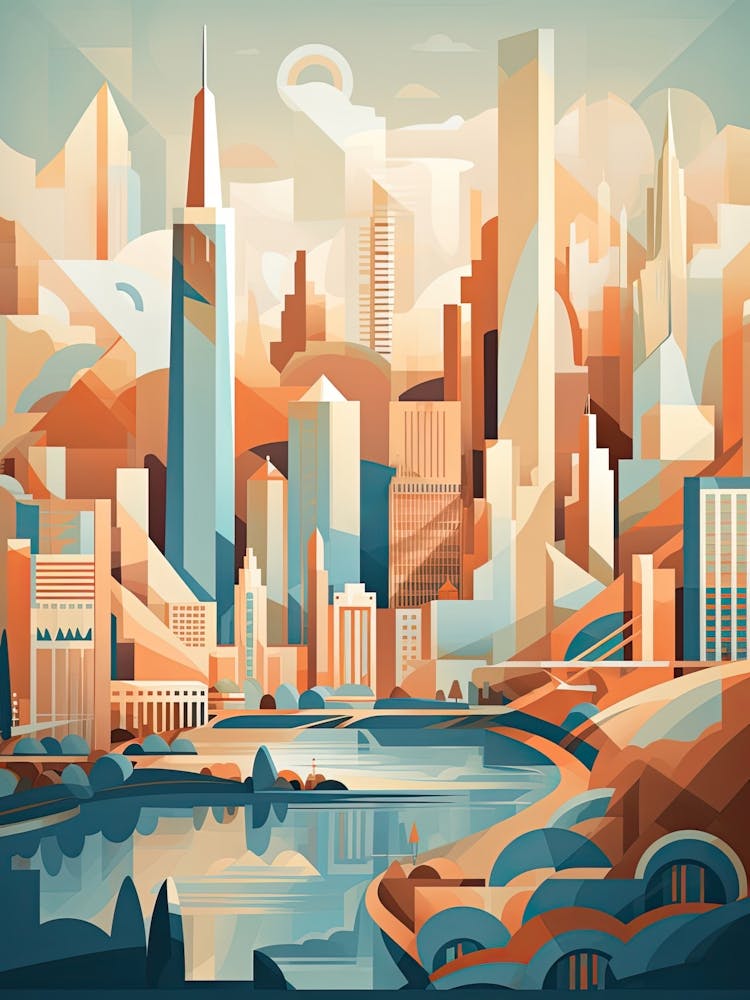 Chicago, Usa, Geometric Illustration 1