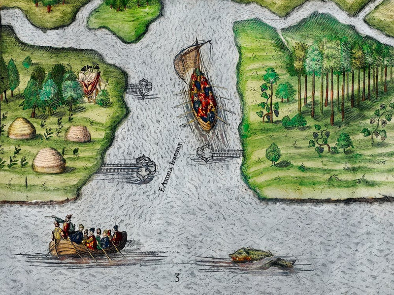 Leaving The River Of May, The French Discover Two Other Rivers ; Six Other Rivers Discovered By The French Illustration From Grand Voyages (1596)