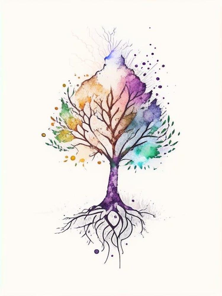 Tree Of Knowledge Symbol Minimal Watercolour