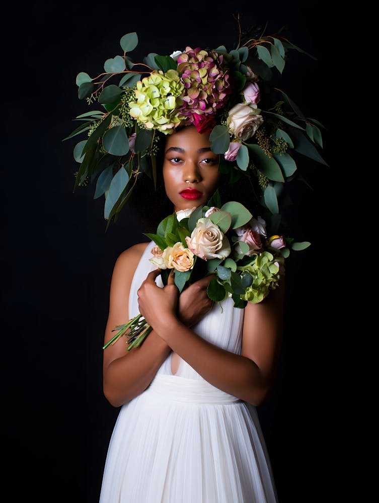 Elegant Floral Crown Portrait - Stunning Botanical Beauty for Your Walls