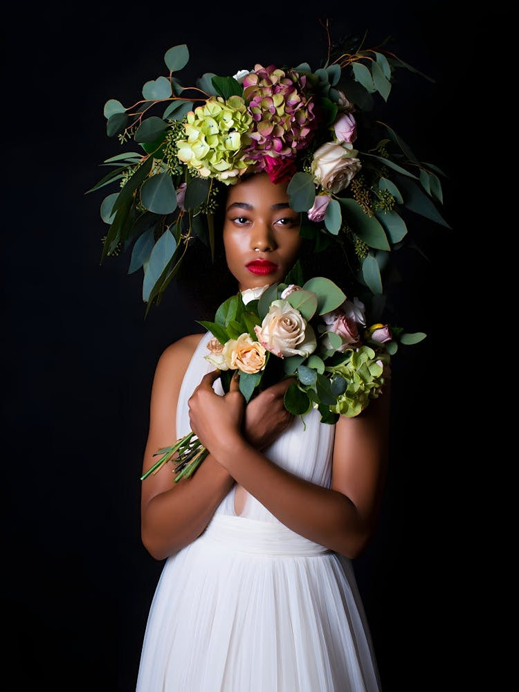 Elegant Floral Crown Portrait - Stunning Botanical Beauty for Your Walls