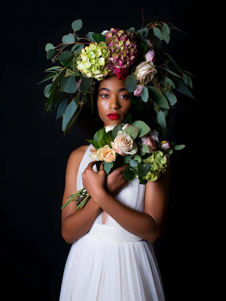 Elegant Floral Crown Portrait - Stunning Botanical Beauty for Your Walls