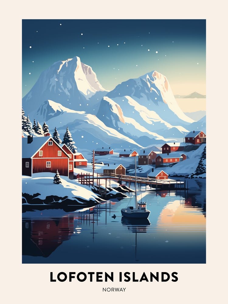Winter Night  Travel Poster Lofoten Islands Norway 3