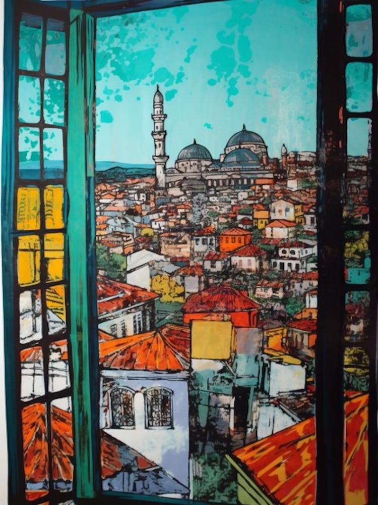 A Window View Of Istanbul In The Style Of Pop Art 3