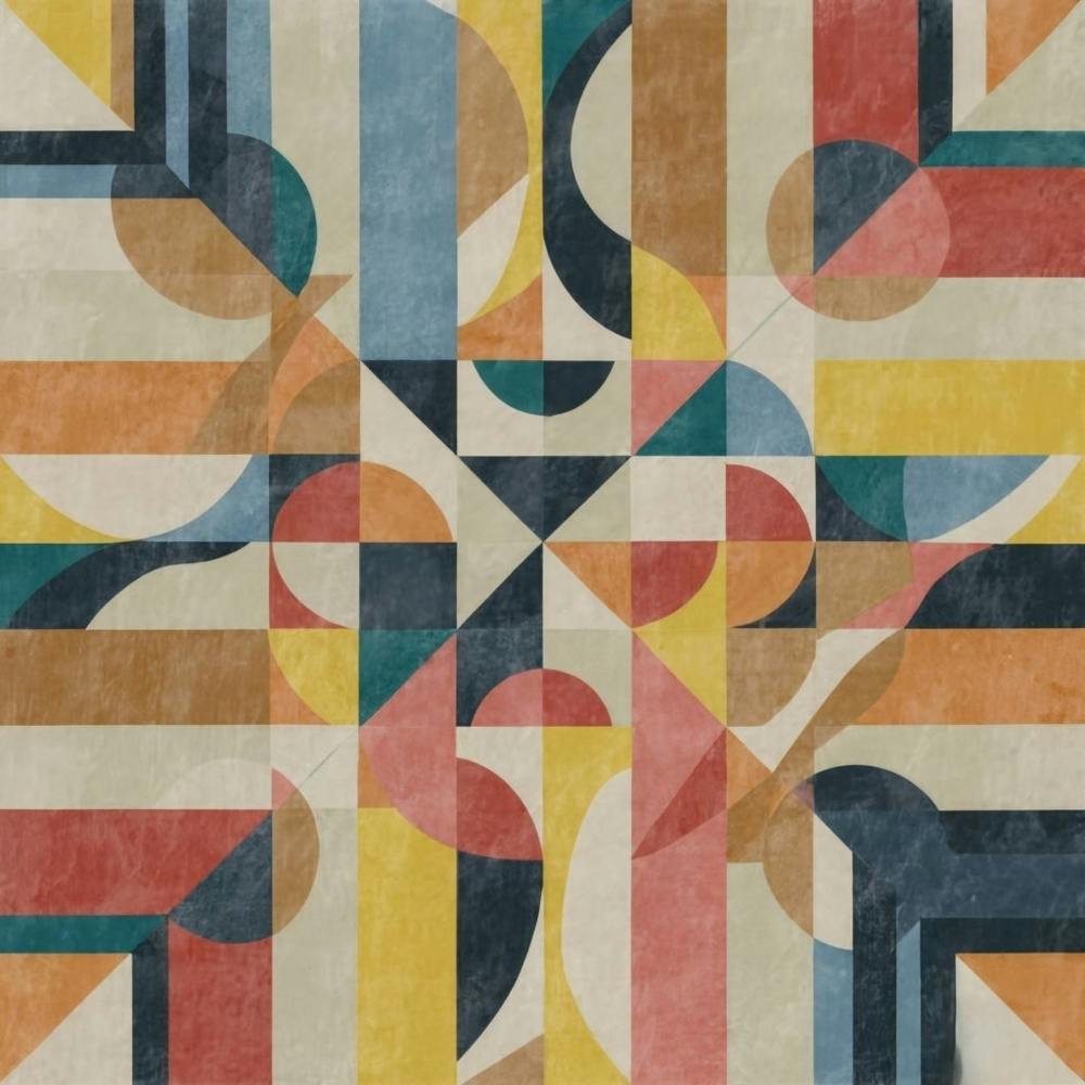 An abstract and vibrant geometric composition featuring intersecting lines and bold colors, creating a visually stimulating and modern piece. This contemporary artwork is versatile and can add a touch of sophistication to a variety of interior design styles, making it an attractive option for home decor.