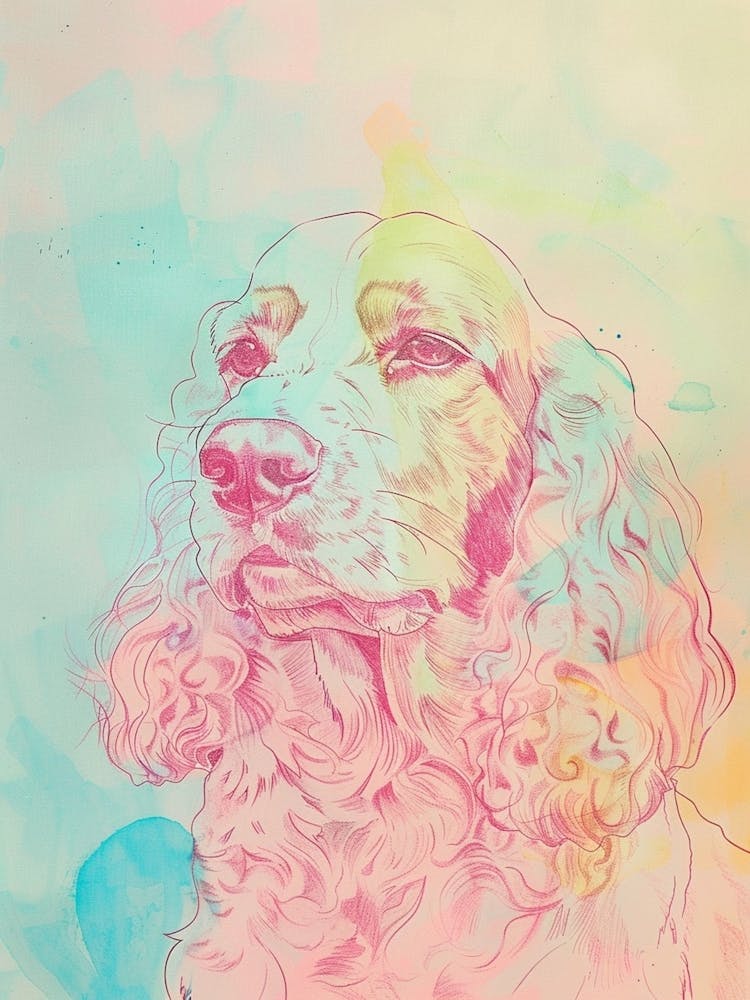 Pastel Spaniel Dog Line Illustration 2