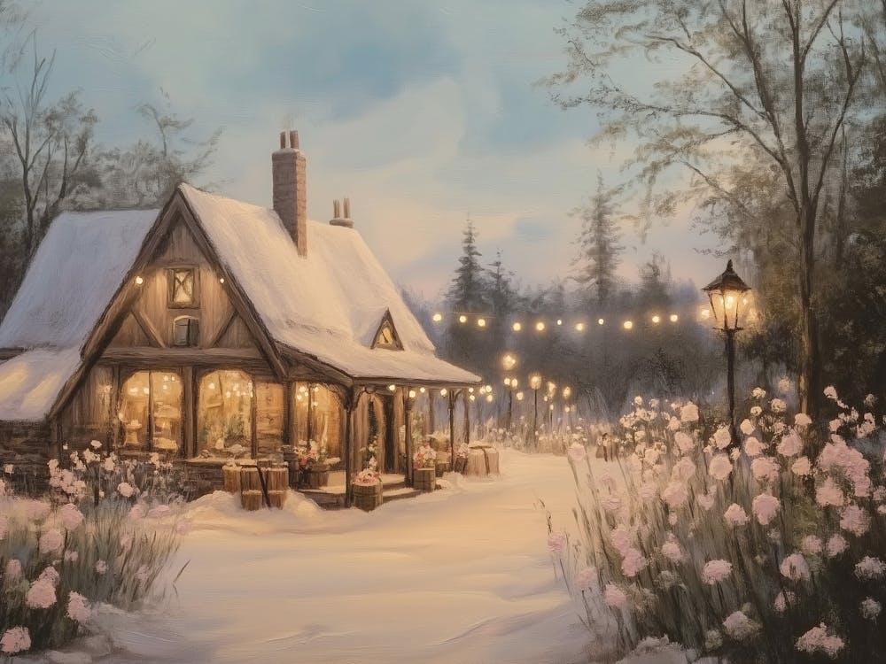 Cabin in Winter Landscape