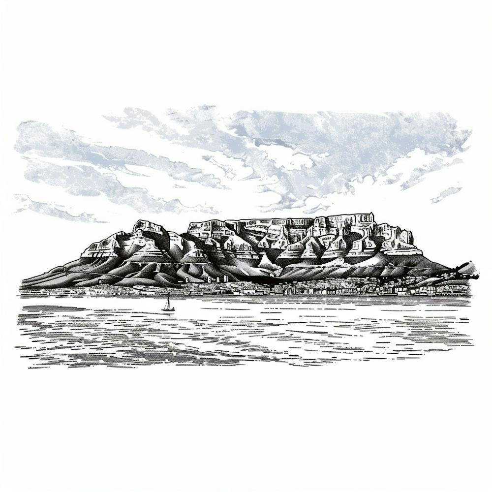 A Table Mountain In Cape Town Hand Drawn Sketch 1