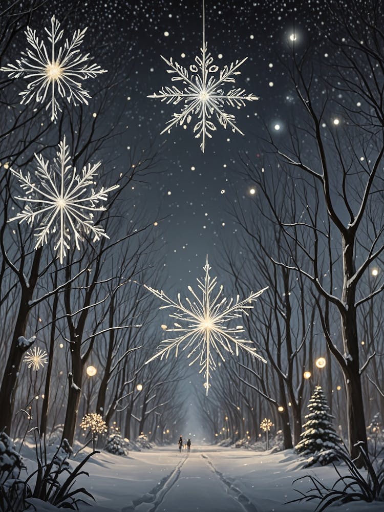 Large Snowflakes In The Forest