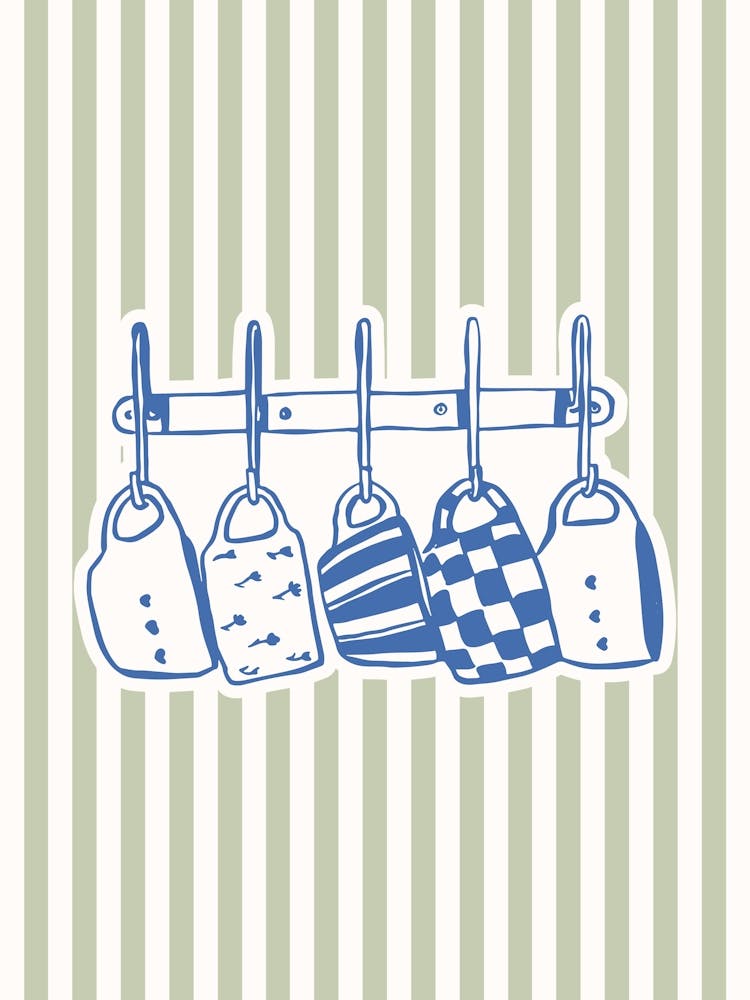 Blue Mugs on a Green Striped Poster