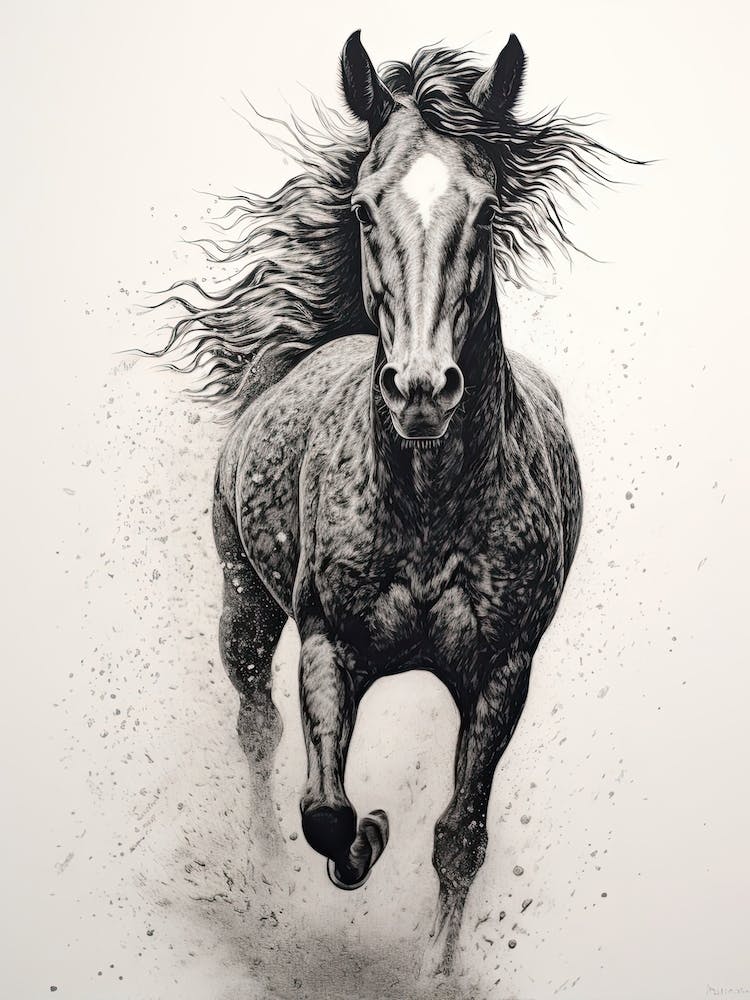 A Horse Painting In The Style Of Stippling 4