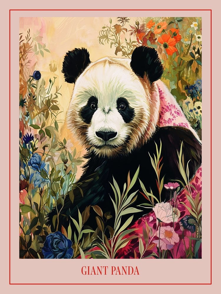 Floral Animal Painting Giant Panda 3 Poster