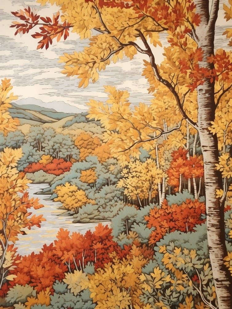 River Birch 2 Impression d'Arbre D'Automne Vintage