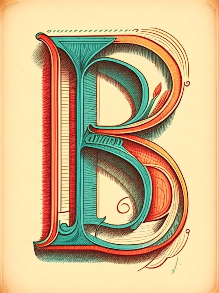 B, Letter, Alphabet Vintage Sketch 3