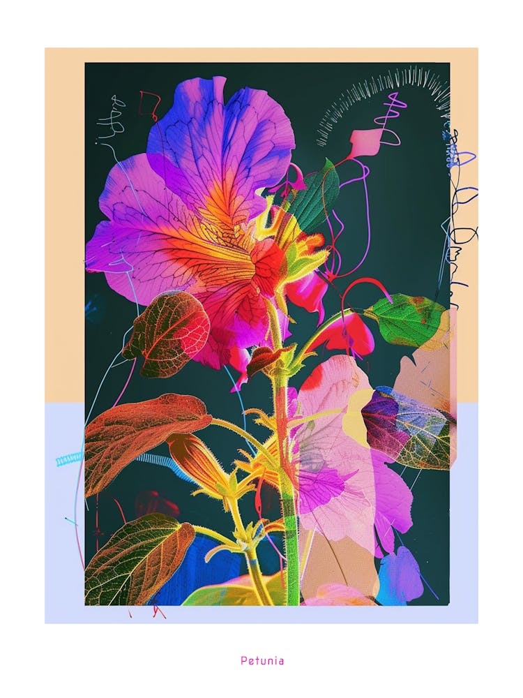 Petunia 2 Neon Flower Collage Poster