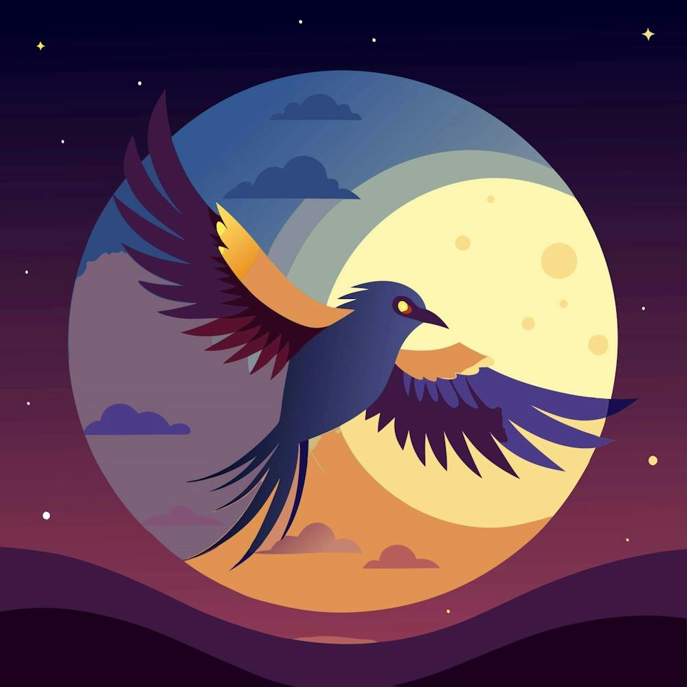 Bird Flying Across Moon 1