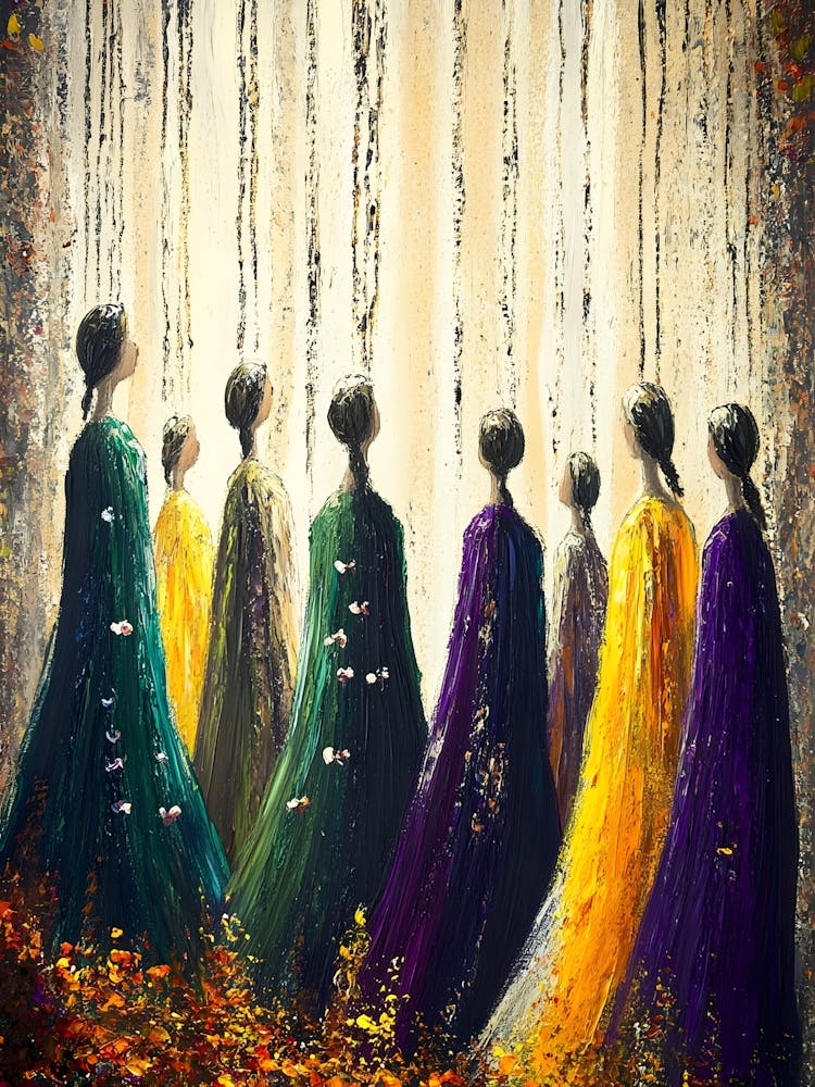 Frauen in farbenfrohen Roben