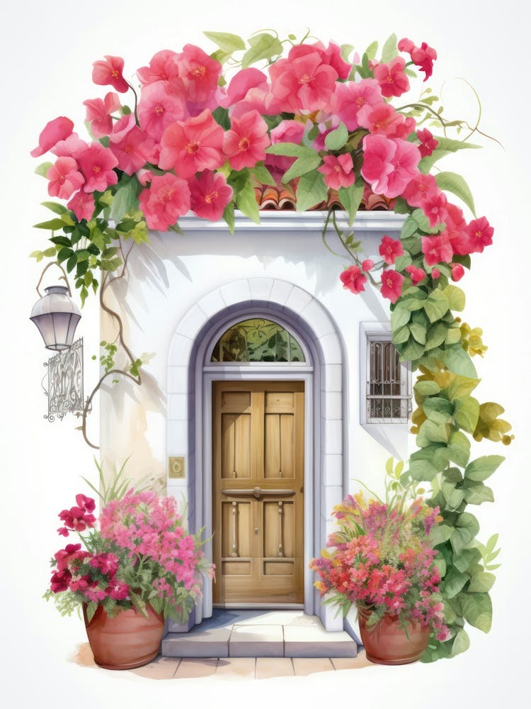 Valencia, Spanien Mediterranean Doors Aquarellgemälde 2