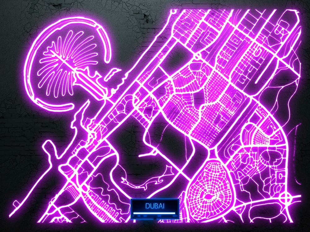 Dubai, UAE - Neon City Map