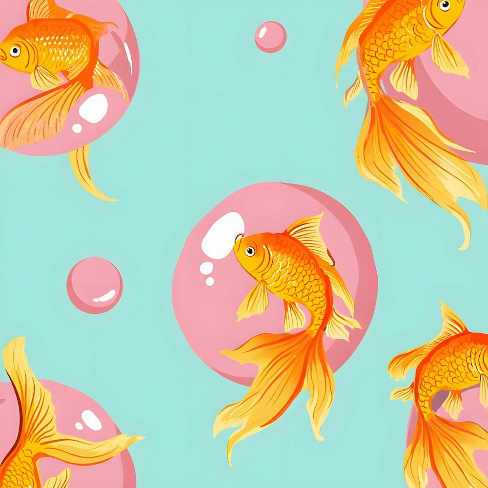 Playful Goldfish Pattern: Colorful Fish and Bubbles