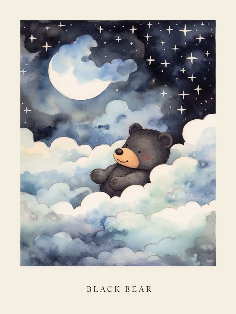 Baby Black Bear 1 Sleeping In The Clouds Nursery Poster