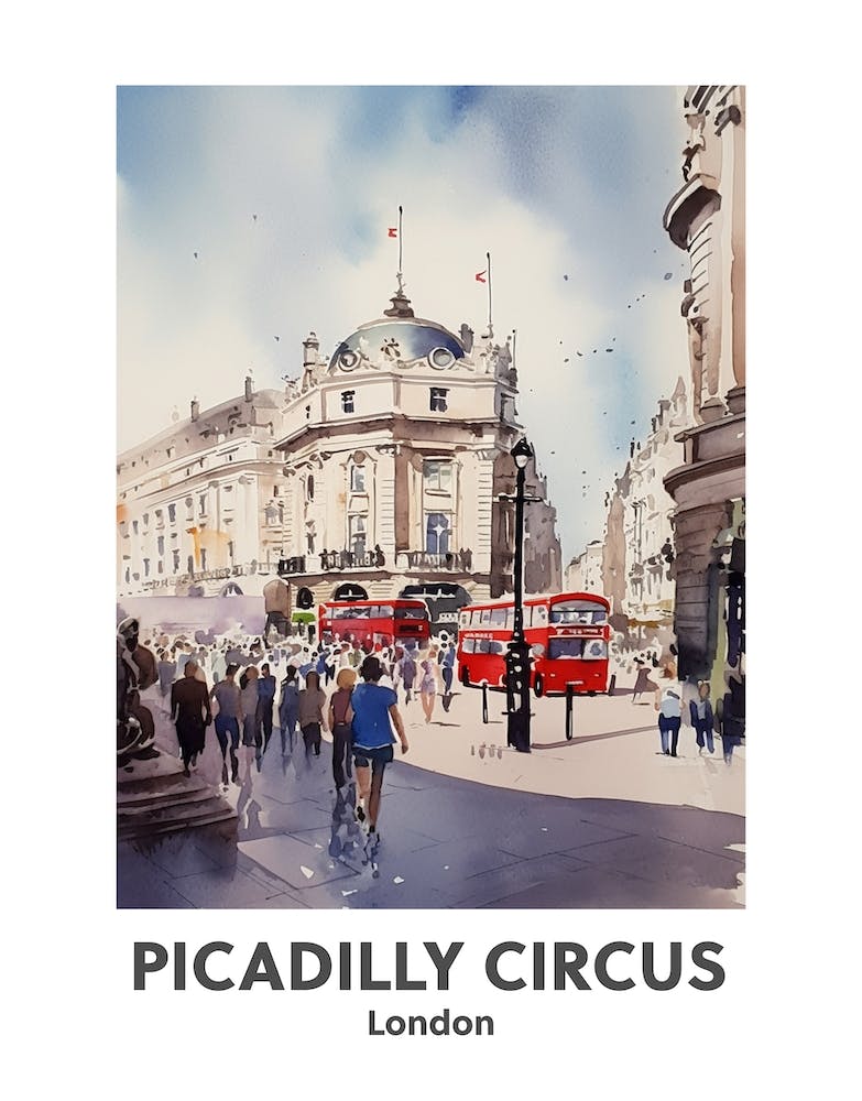 Piccadilly Circus, London 2 Watercolour Travel Poster