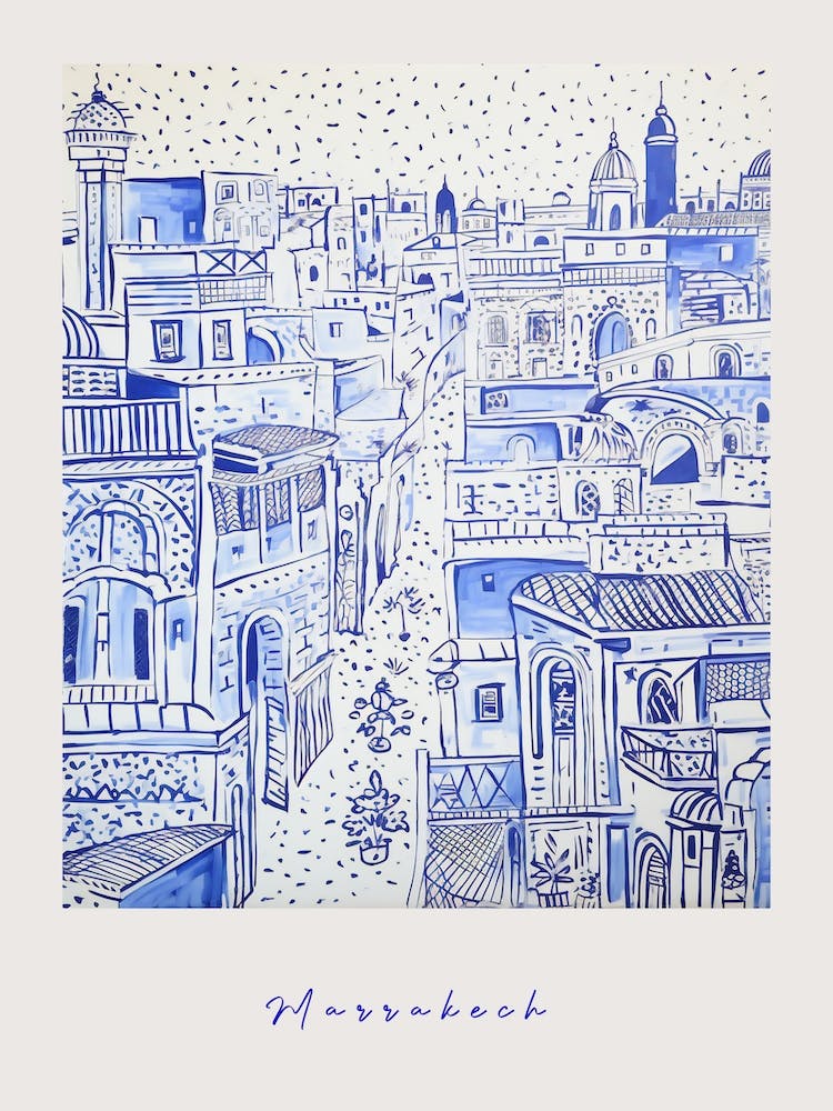Marrakech Morocco 2 Mediterranean Blue Drawing Poster