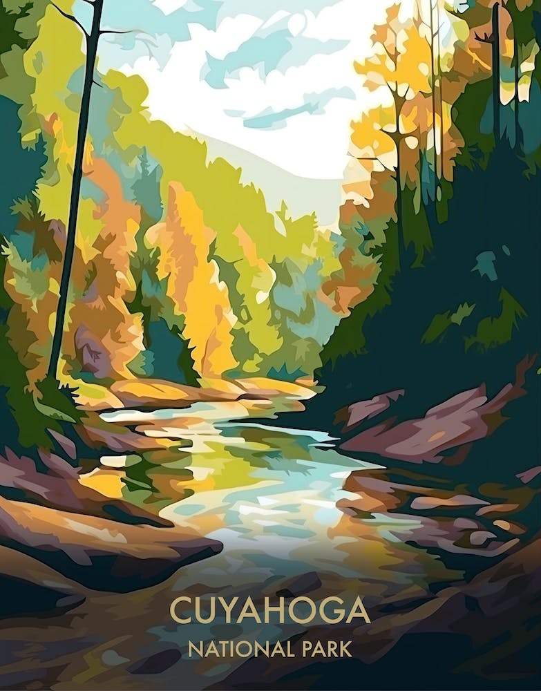 Cuyahoga Lake National Park Travel Poster Illustration Style 1
