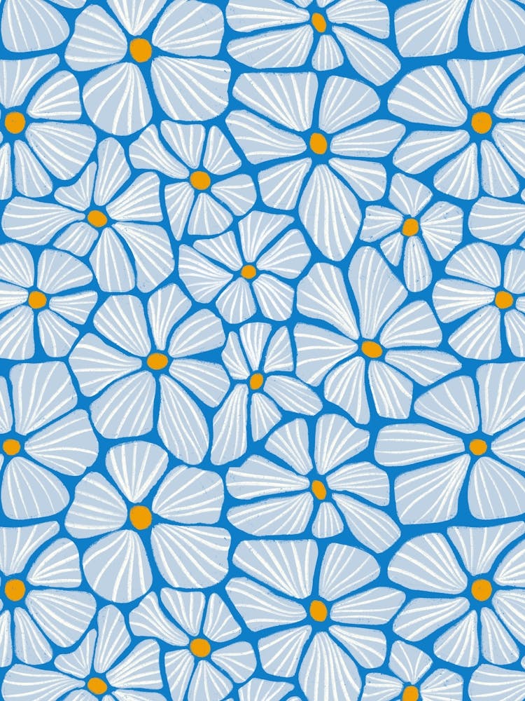 Blumenmosaik Pastellblau Himmelblau Strukturiert Handgezeichnet