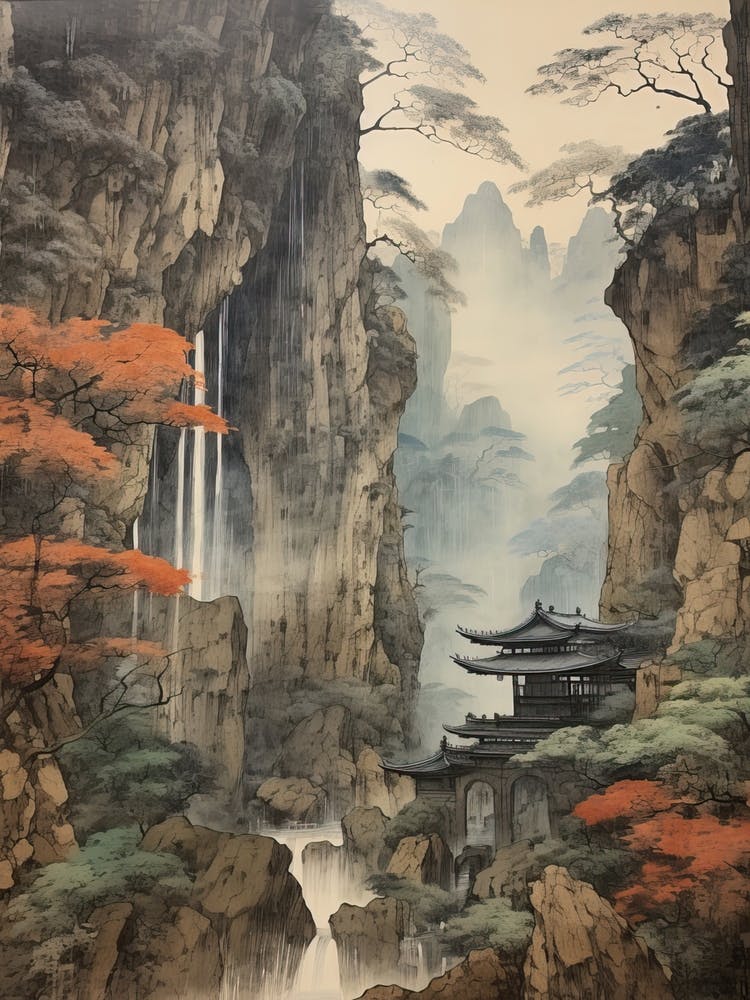 Akiyoshido Cave In Yamaguchi, Ukiyo E Drawing 1