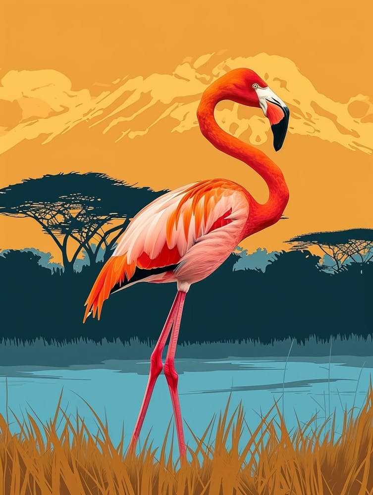 Greater Flamingo Lake Nakuru Nakuru Kenya Tropical Illustration 1