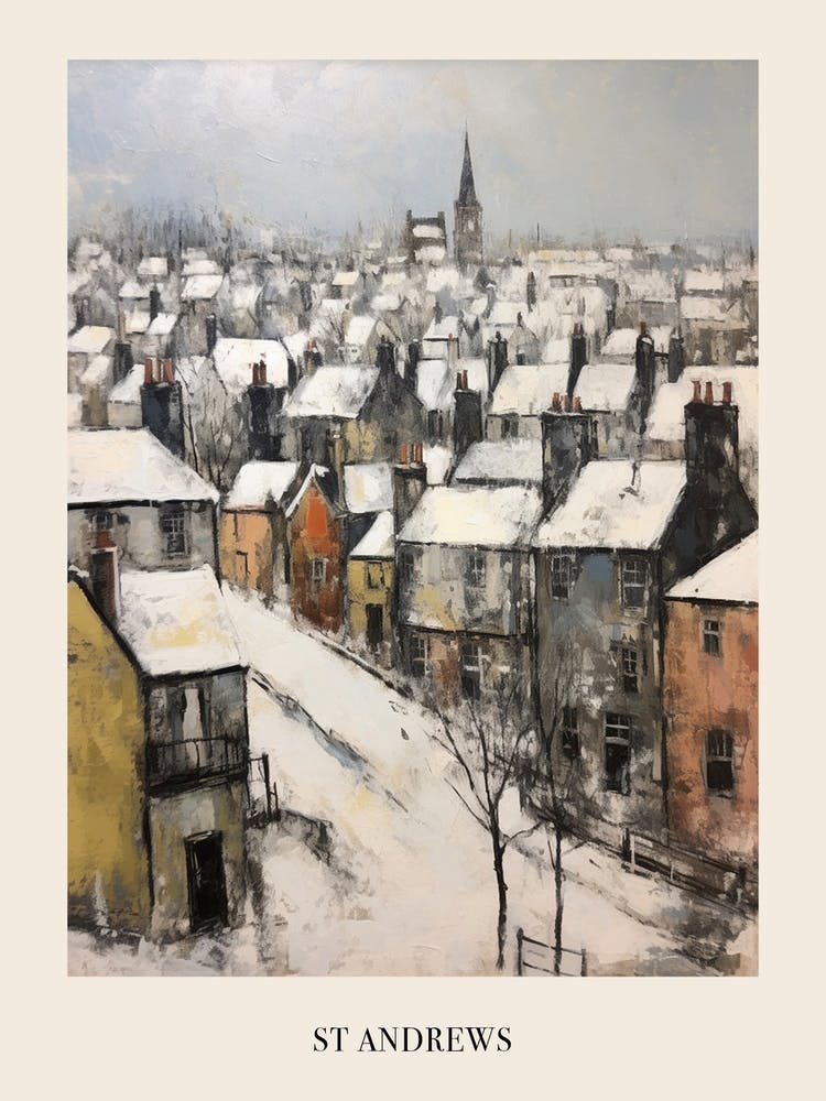 Vintage Winter Painting Poster St Andrews United Kingdom 1