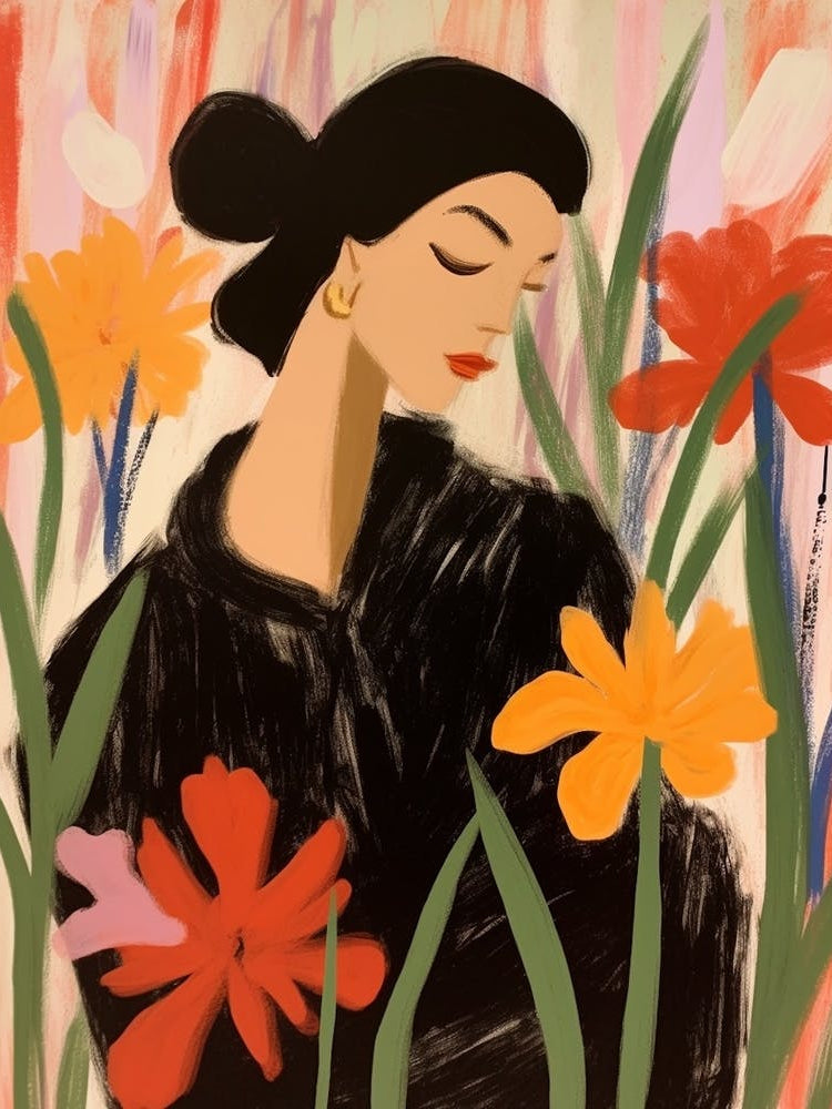 Woman With Autumnal Flowers Gladiolus 2