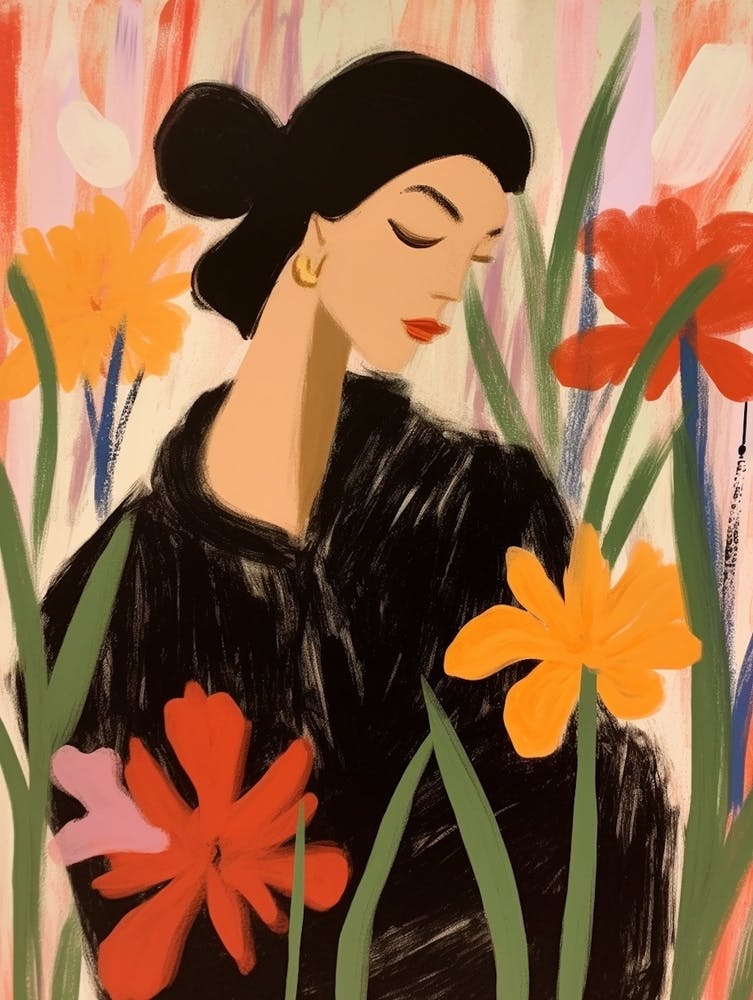 Woman With Autumnal Flowers Gladiolus 2