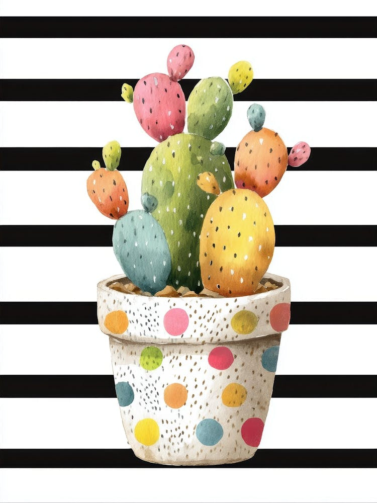 Cactus On Striped Canvas